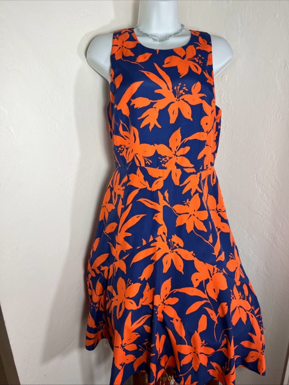 J. Crew Navy Dress with Bright Orange Floral Print